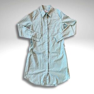 Calvin Klein Seafoam Green & White Striped Cotton Button Front Shirt Dress 4